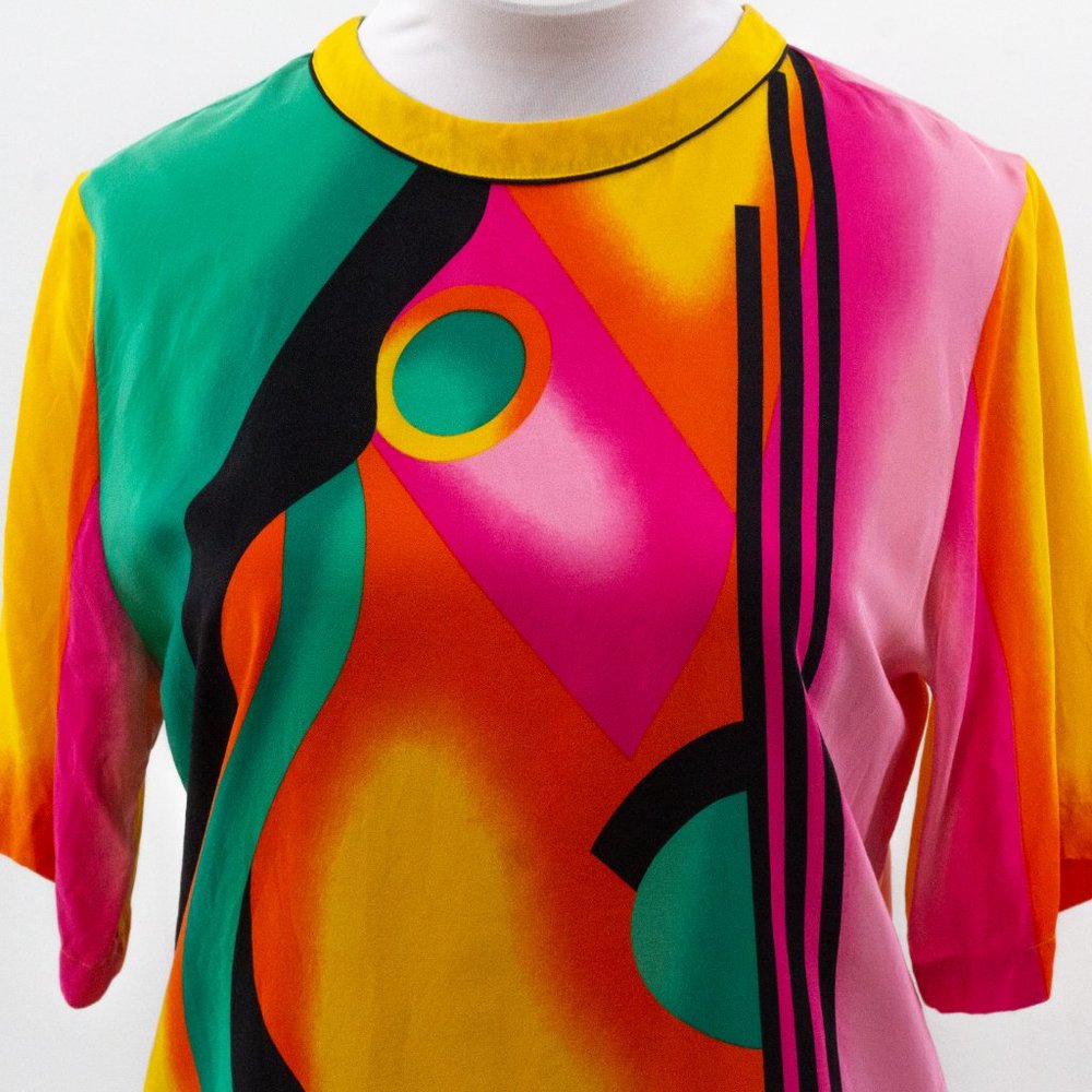 Vintage 80s M/L Silk 2-Piece Skirt Suit Set Neon - Picture 9 of 16